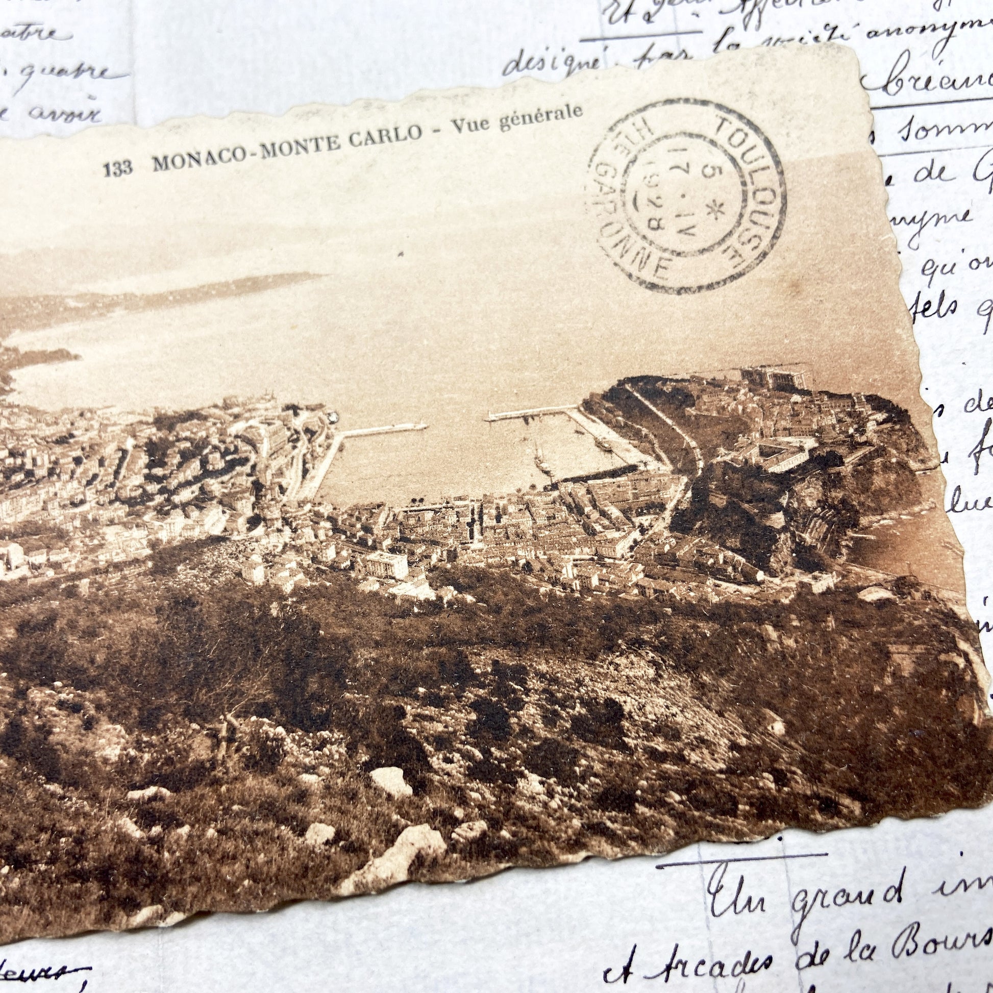 1920s - Vintage Postcard - Monaco Monte Carlo - Panoramic General View - French Riviera Travel Souvenir - Historic Cityscape Photography