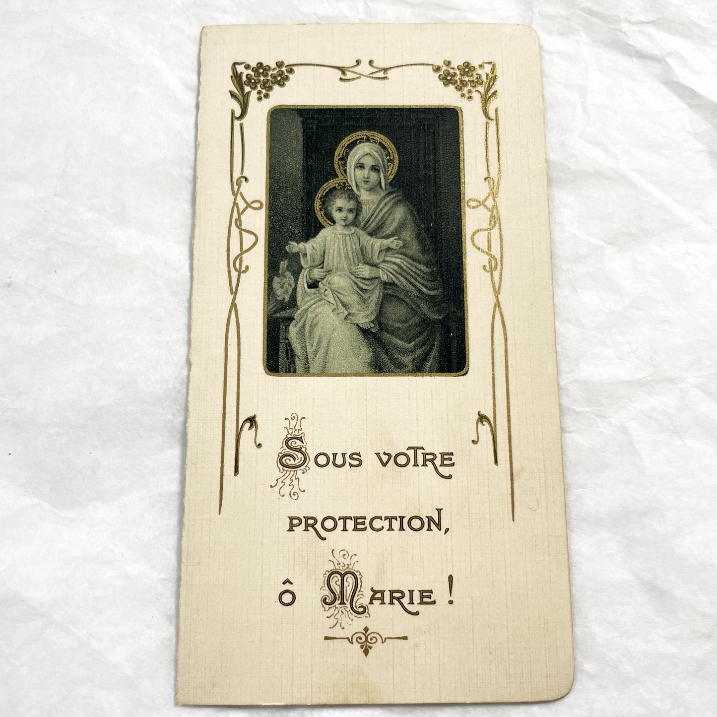 1900s - Antique French Religious Card - Madonna And Child Jesus Prayer Holy Card - Gold Detail Our Lady Sacred Art Devotional