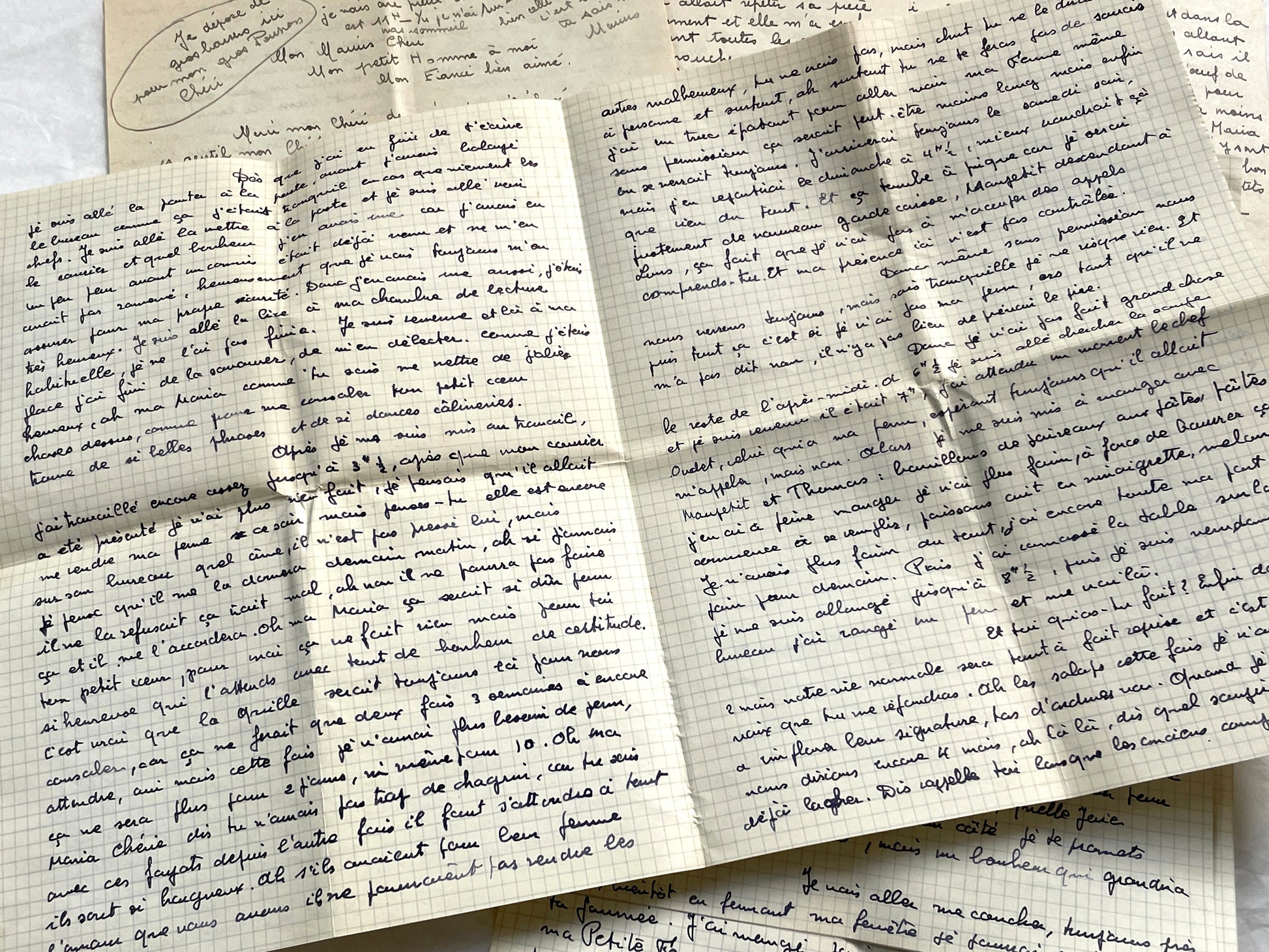 1940s - Two Original Handwritten French Love Letters - Evocative Wartime Correspondence between Beloved Lovers from the Home Front