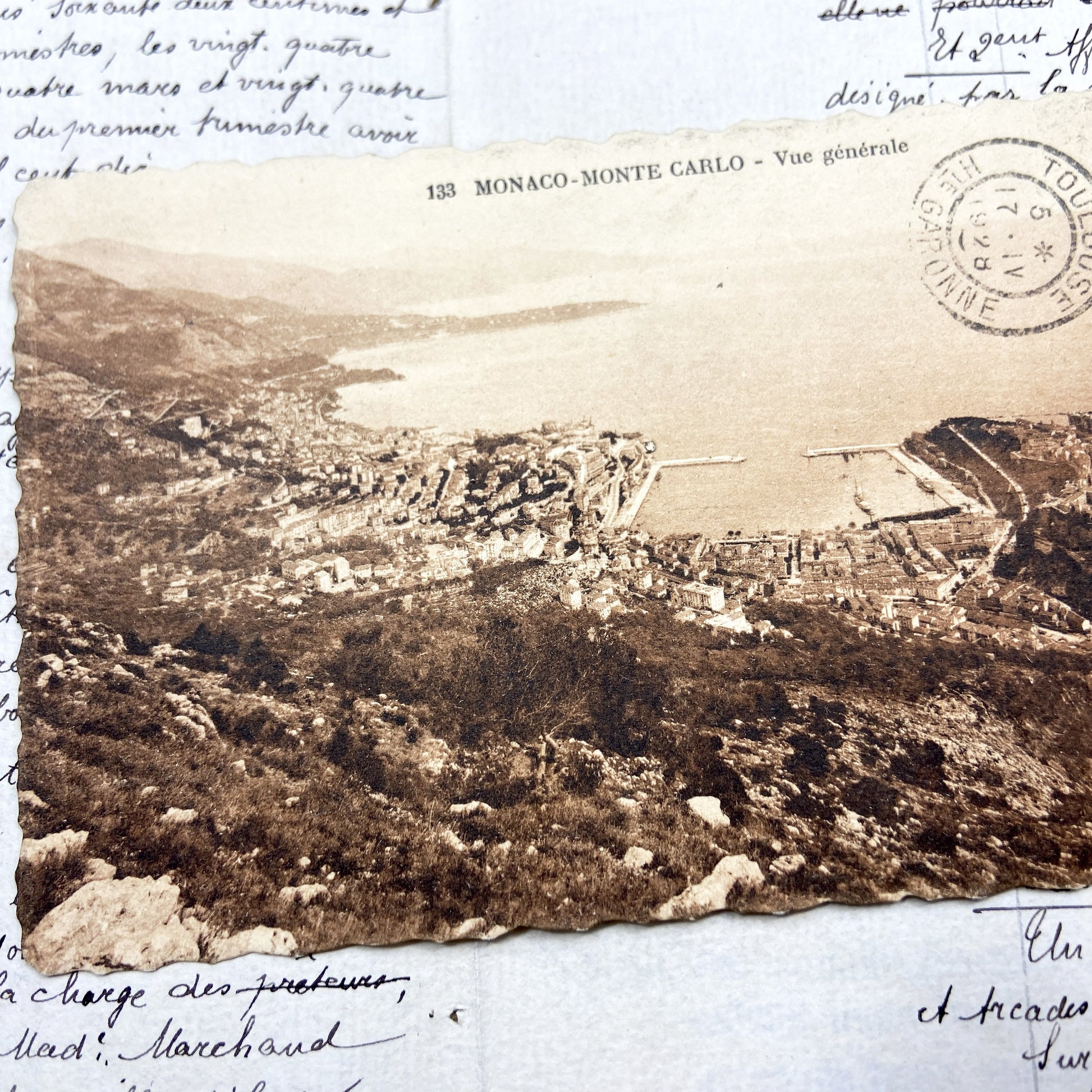 1920s - Vintage Postcard - Monaco Monte Carlo - Panoramic General View - French Riviera Travel Souvenir - Historic Cityscape Photography