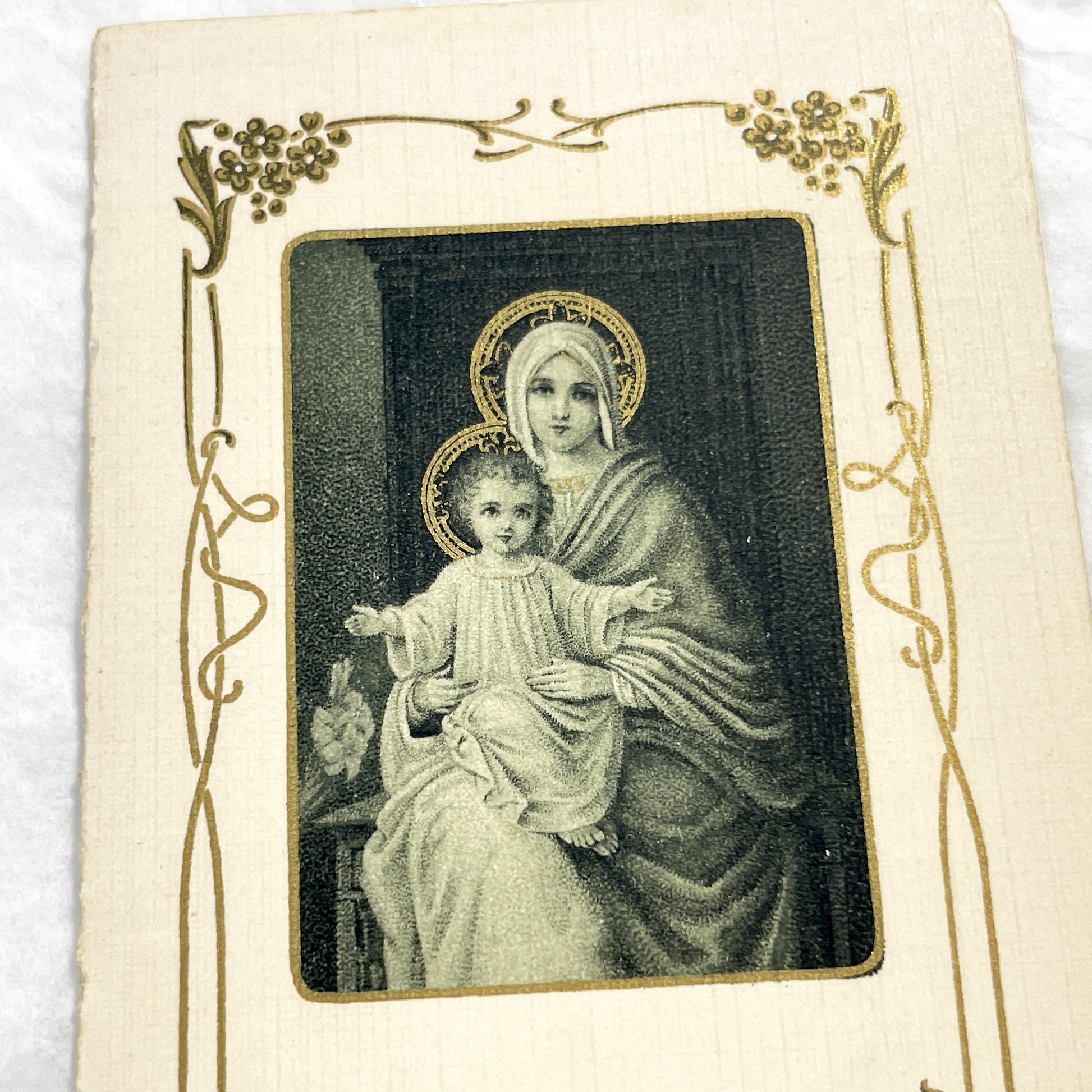 1900s - Antique French Religious Card - Madonna And Child Jesus Prayer Holy Card - Gold Detail Our Lady Sacred Art Devotional