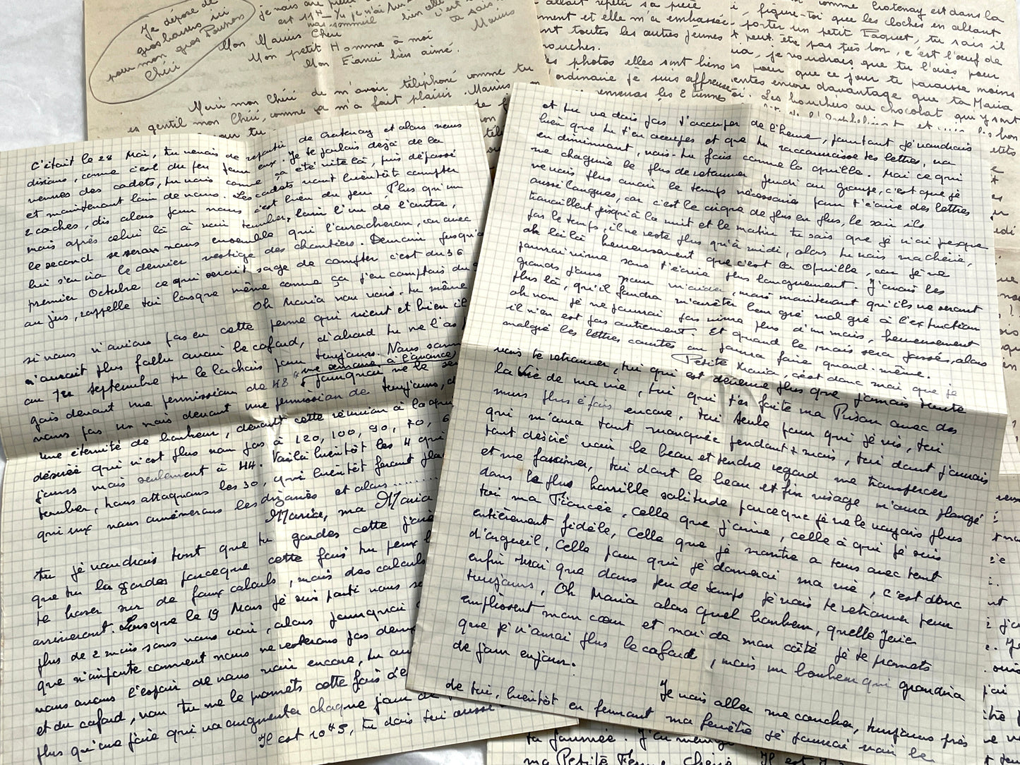1940s - Two Original Handwritten French Love Letters - Evocative Wartime Correspondence between Beloved Lovers from the Home Front