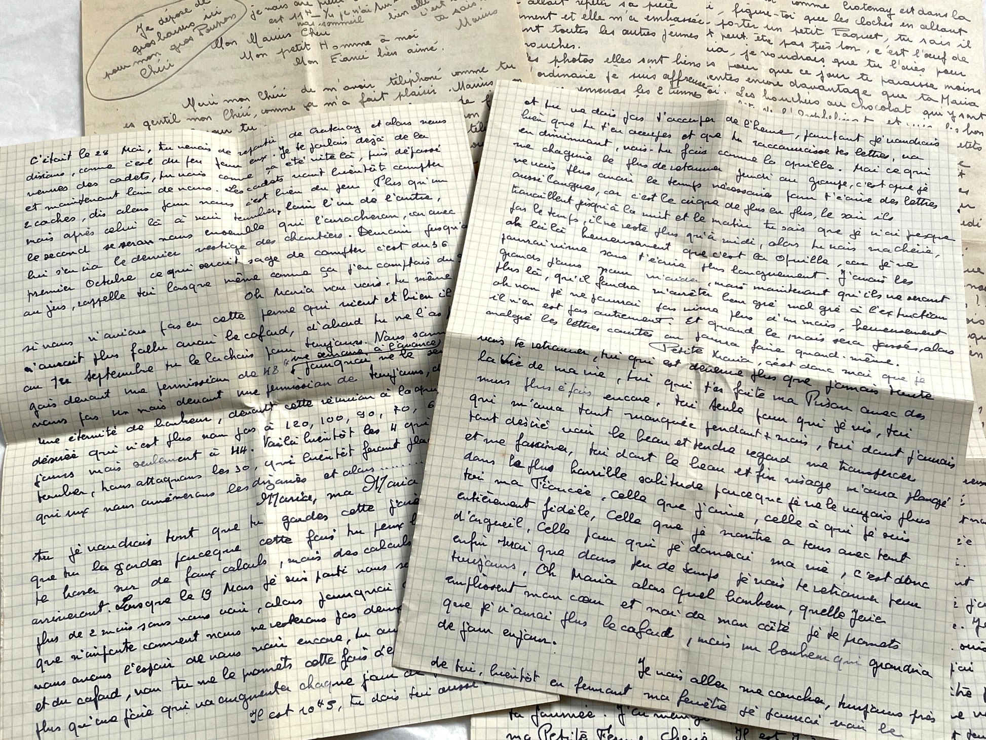 1940s - Two Original Handwritten French Love Letters - Evocative Wartime Correspondence between Beloved Lovers from the Home Front