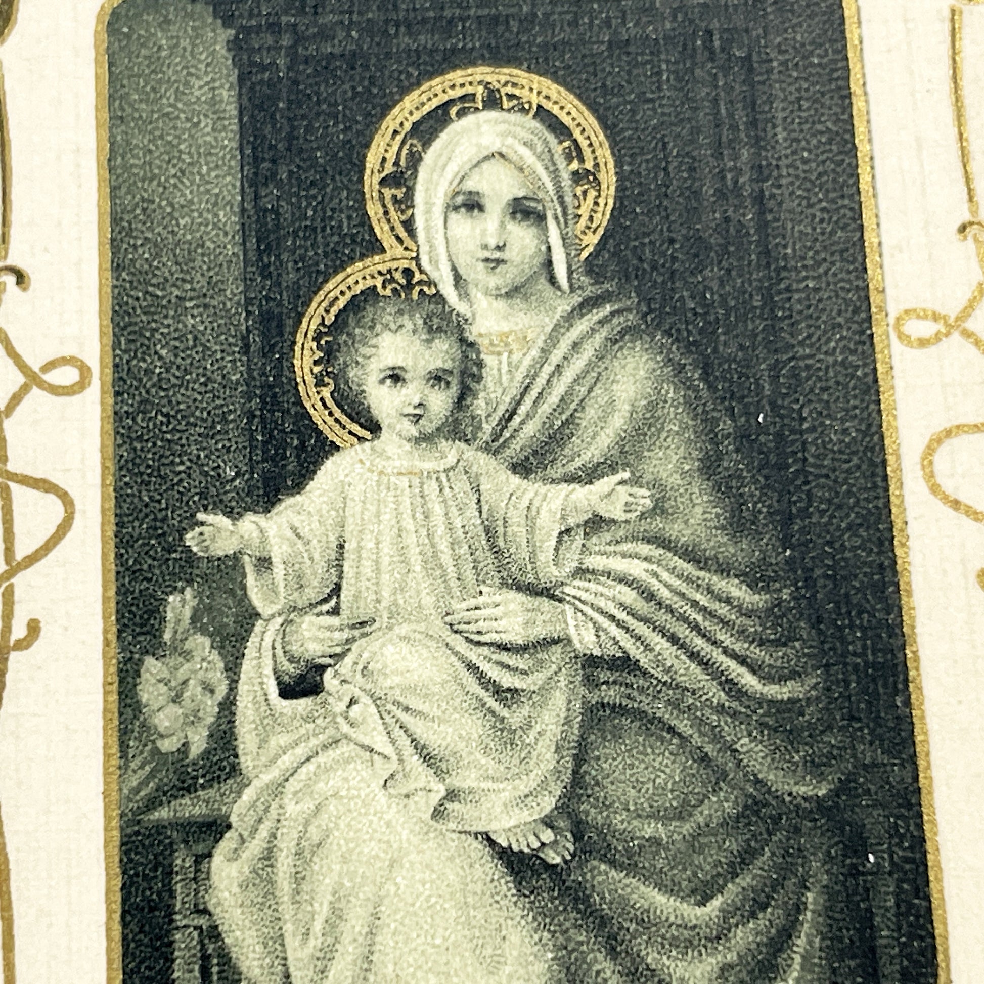 1900s - Antique French Religious Card - Madonna And Child Jesus Prayer Holy Card - Gold Detail Our Lady Sacred Art Devotional