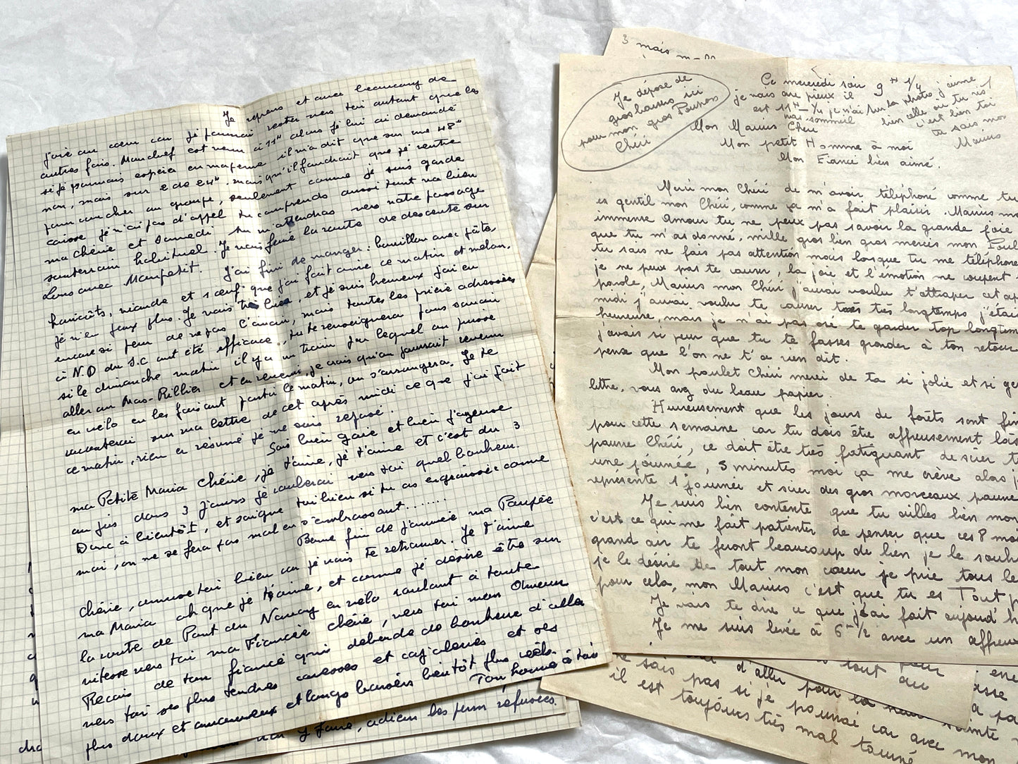 1940s - Two Original Handwritten French Love Letters - Evocative Wartime Correspondence between Beloved Lovers from the Home Front