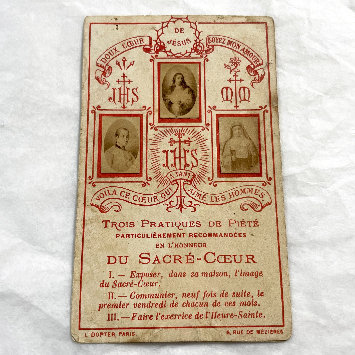 1900s - Antique French Sacred Heart Prayer Card - Religious Devotion - Jesus Christ - Catholic Art - Vintage Ephemera