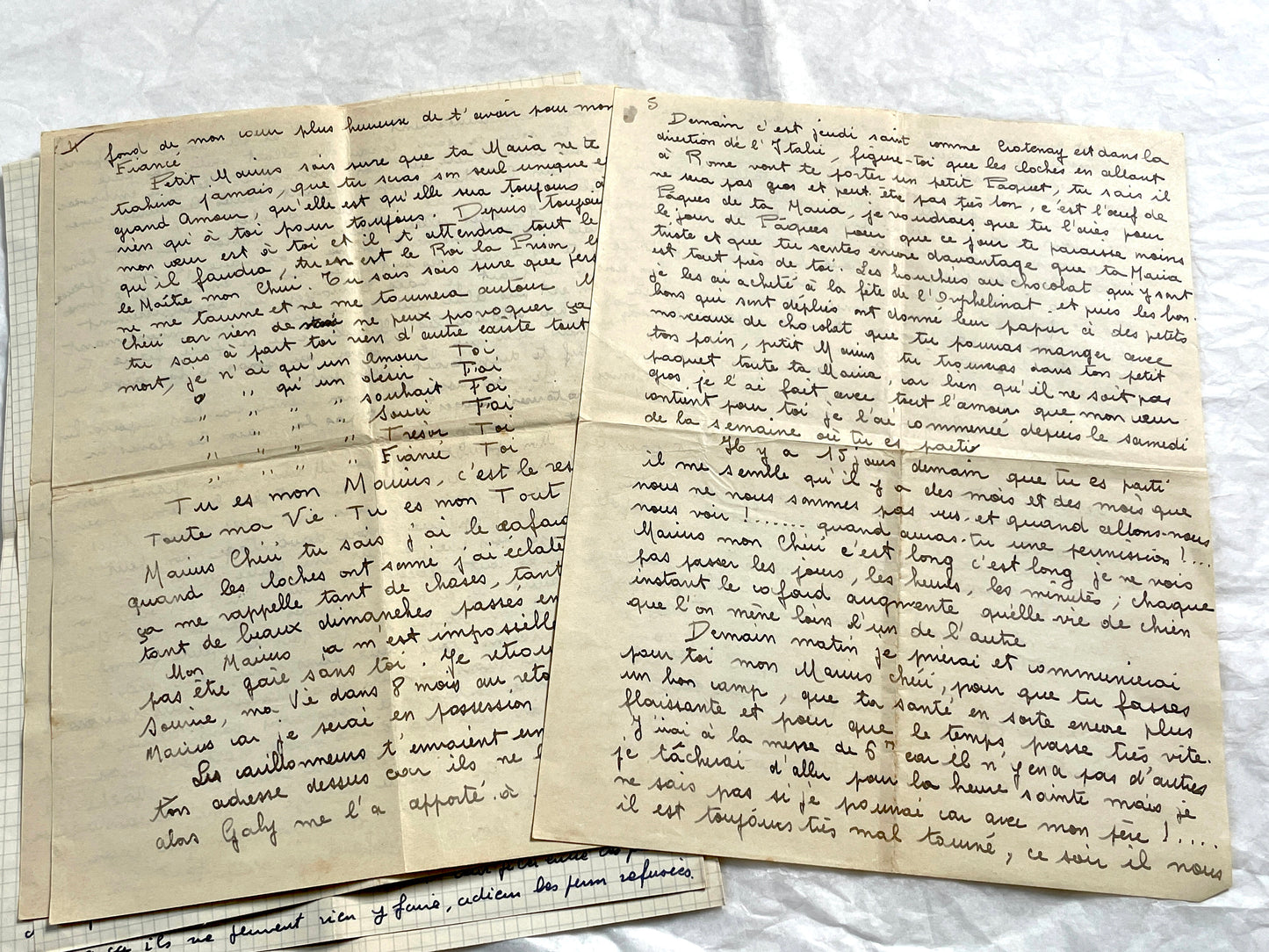 1940s - Two Original Handwritten French Love Letters - Evocative Wartime Correspondence between Beloved Lovers from the Home Front