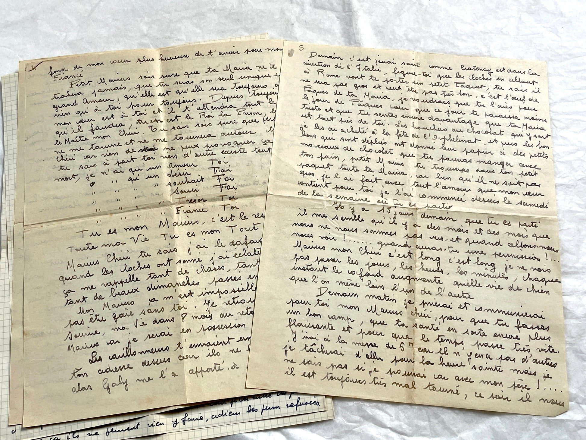 1940s - Two Original Handwritten French Love Letters - Evocative Wartime Correspondence between Beloved Lovers from the Home Front