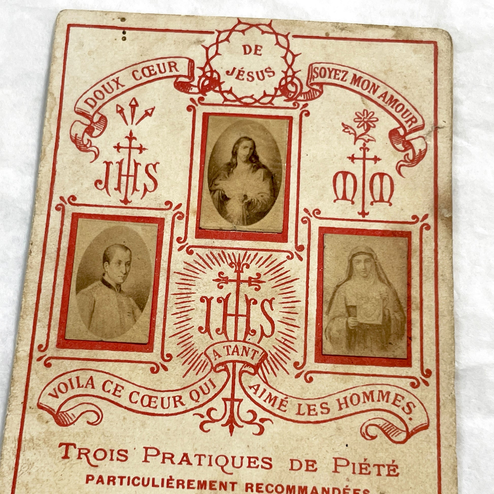 1900s - Antique French Sacred Heart Prayer Card - Religious Devotion - Jesus Christ - Catholic Art - Vintage Ephemera