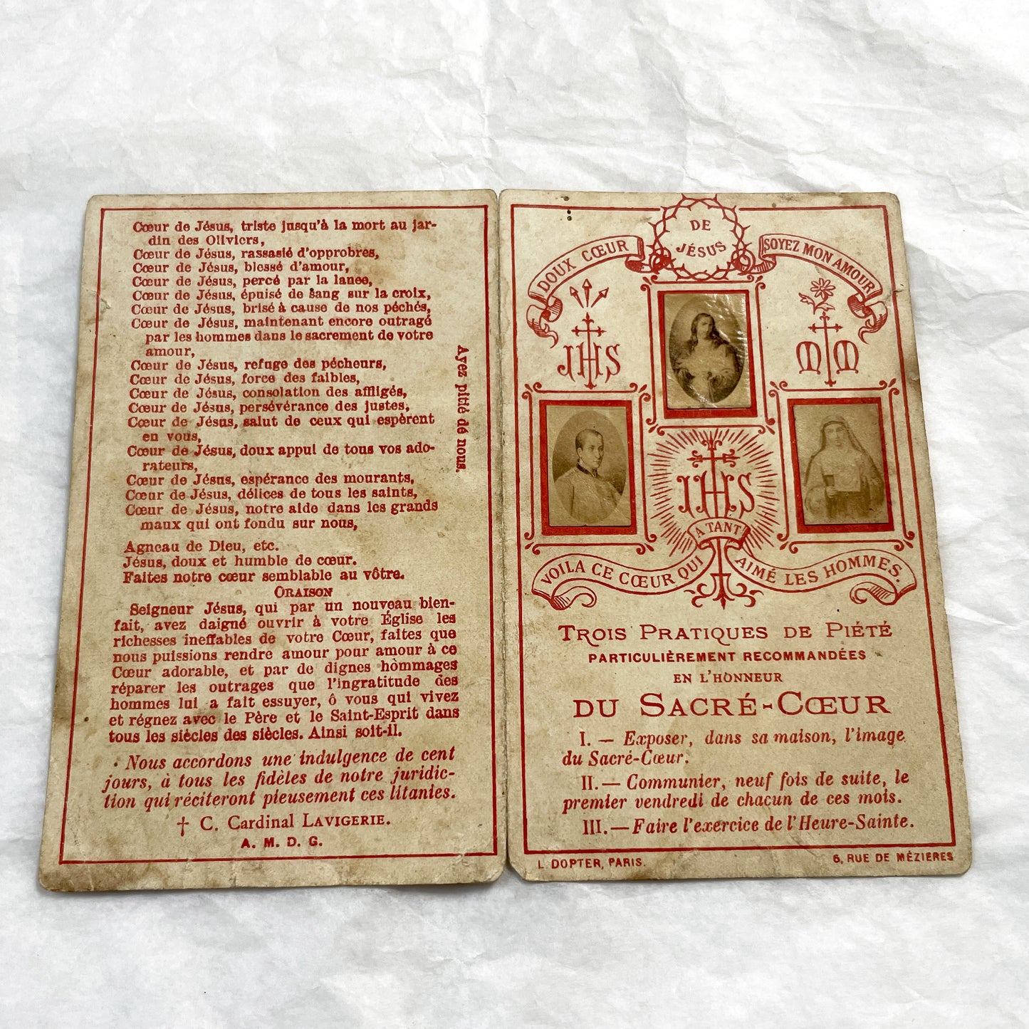 1900s - Antique French Sacred Heart Prayer Card - Religious Devotion - Jesus Christ - Catholic Art - Vintage Ephemera