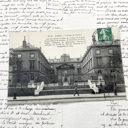 1910s - Vintage Collège de France Postcard - Historic Paris Architecture - French University Landmark - Old World Education History
