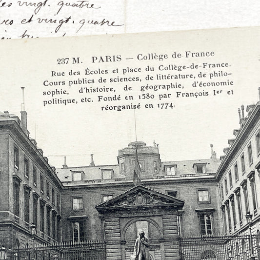 1910s - Vintage Collège de France Postcard - Historic Paris Architecture - French University Landmark - Old World Education History