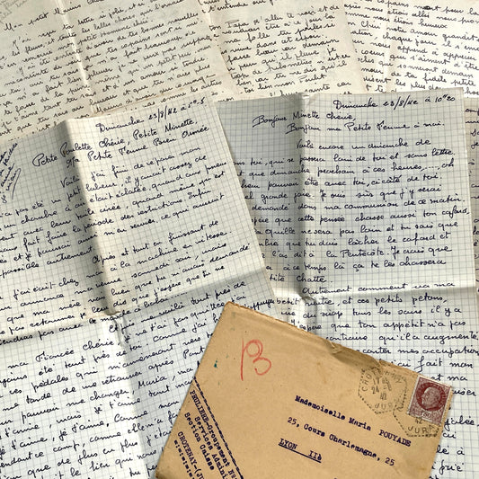 1940s - Two Long Handwritten Letters Between Lovers - French Vintage WWII Era Correspondence - Romantic Ephemera