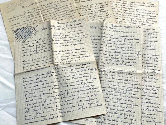 1940s - Two Long Handwritten Letters Between Lovers - French Vintage WWII Era Correspondence - Romantic Ephemera