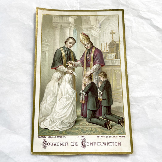 1900s - Confirmation Holy Card - Bouasse-Lebel & Massin - Rue St Sulpice Paris - Religious Sacrament Memorabilia - Gold Border Art Print