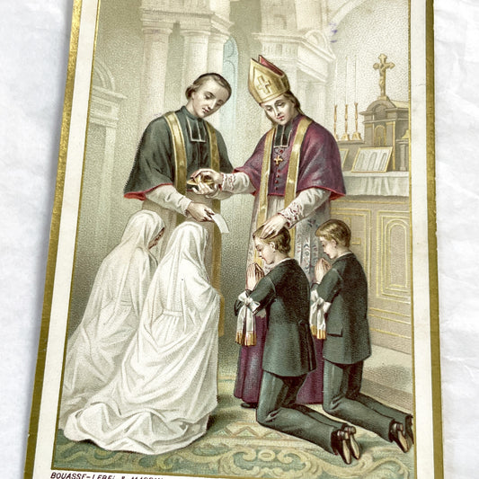 1900s - Confirmation Holy Card - Bouasse-Lebel & Massin - Rue St Sulpice Paris - Religious Sacrament Memorabilia - Gold Border Art Print