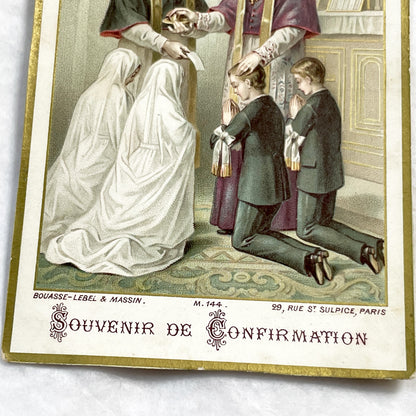 1900s - Confirmation Holy Card - Bouasse-Lebel & Massin - Rue St Sulpice Paris - Religious Sacrament Memorabilia - Gold Border Art Print