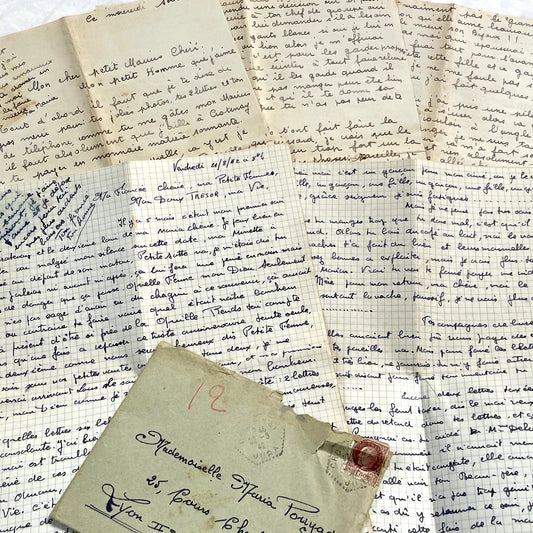 1940s - Two Long French Handwritten Love Letters - Intimate WWII Era Lovers Correspondence - Captivating Vintage Historical Ephemera