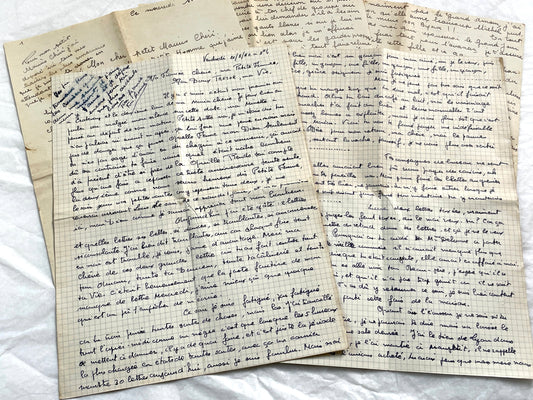 1940s - Two Long French Handwritten Love Letters - Intimate WWII Era Lovers Correspondence - Captivating Vintage Historical Ephemera