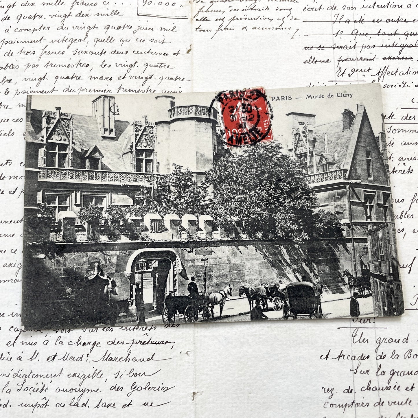 1900s - Antique Paris Postcard - Musée De Cluny - Vintage French History - Horse Carriages - Gothic Architecture - Rare Parisian Ephemera