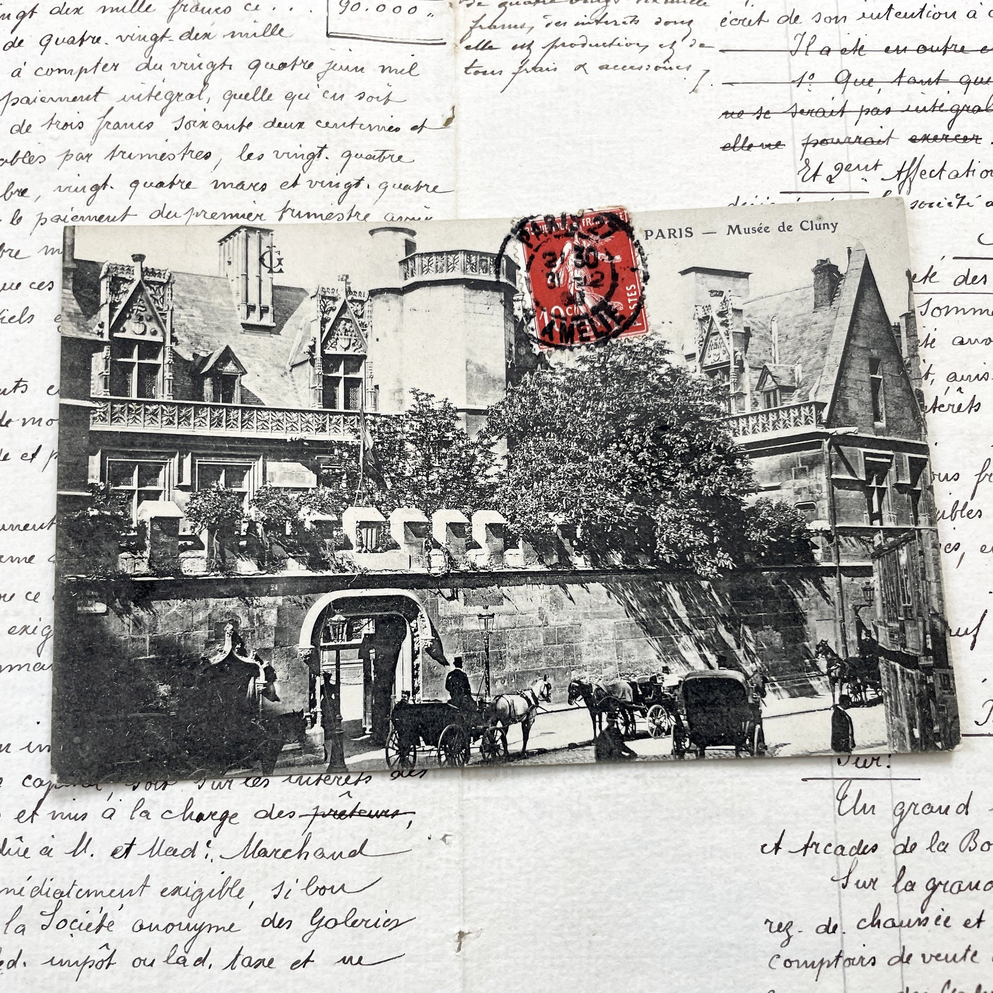 1900s - Antique Paris Postcard - Musée De Cluny - Vintage French History - Horse Carriages - Gothic Architecture - Rare Parisian Ephemera