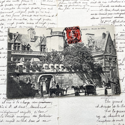 1900s - Antique Paris Postcard - Musée De Cluny - Vintage French History - Horse Carriages - Gothic Architecture - Rare Parisian Ephemera