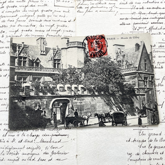 1900s - Antique Paris Postcard - Musée De Cluny - Vintage French History - Horse Carriages - Gothic Architecture - Rare Parisian Ephemera