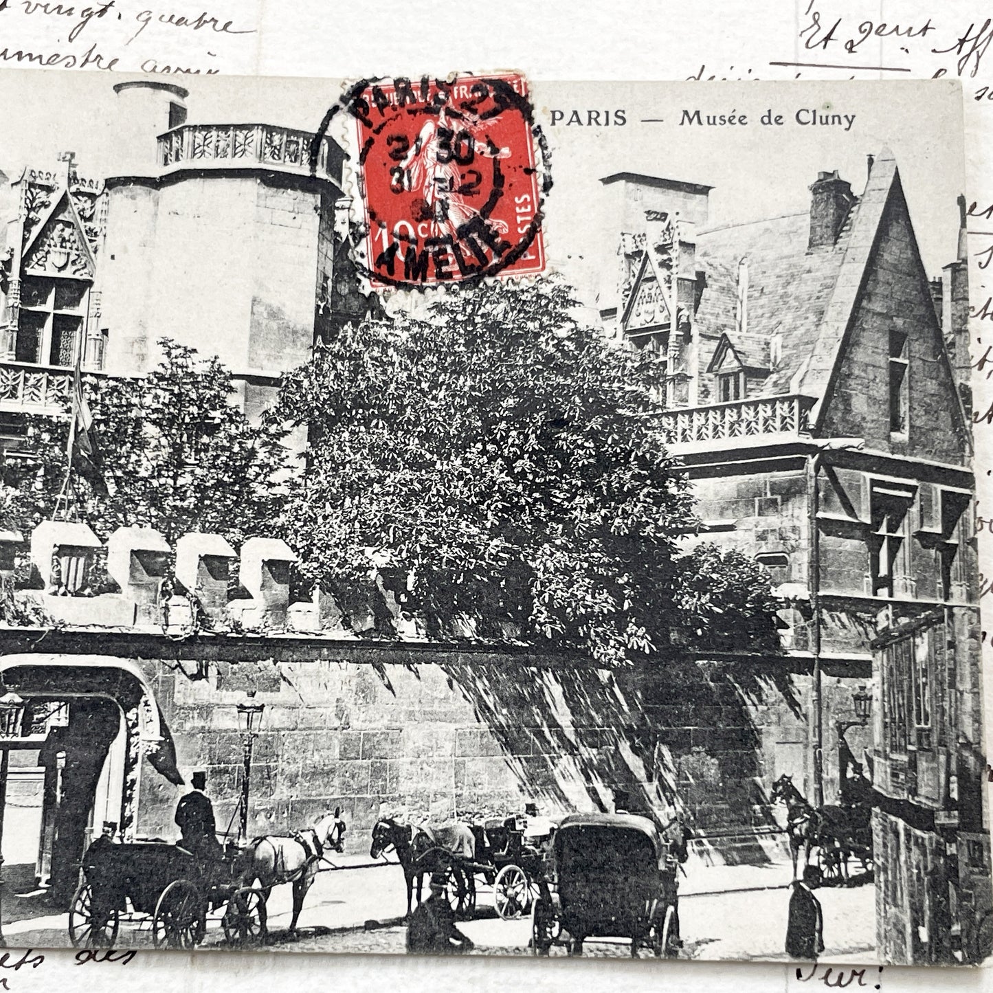 1900s - Antique Paris Postcard - Musée De Cluny - Vintage French History - Horse Carriages - Gothic Architecture - Rare Parisian Ephemera