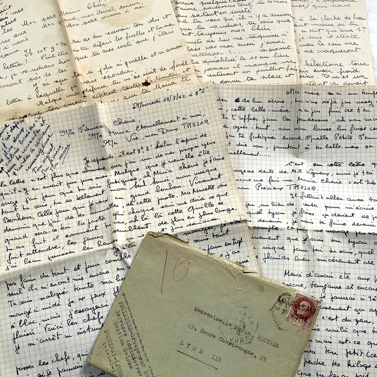 1940s - Two Long French Handwritten Love Letters - Authentic World War II Era Manuscript Correspondence Between Lovers from France