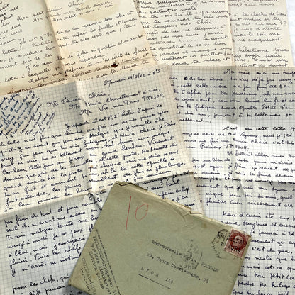 1940s - Two Long French Handwritten Love Letters - Authentic World War II Era Manuscript Correspondence Between Lovers from France