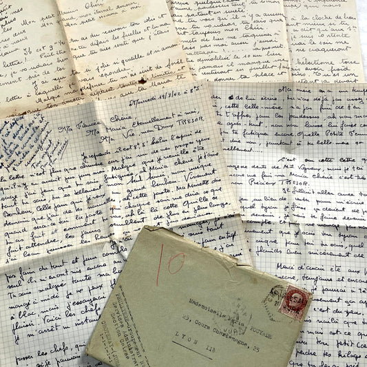 1940s - Two Long French Handwritten Love Letters - Authentic World War II Era Manuscript Correspondence Between Lovers from France