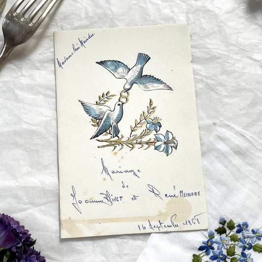 1960s - French Vintage Wedding Menu Card - Joanne Rivet Rene Meindre - 1967 Handwritten Ceremony Lunch Program - Antique Culinary Ephemera