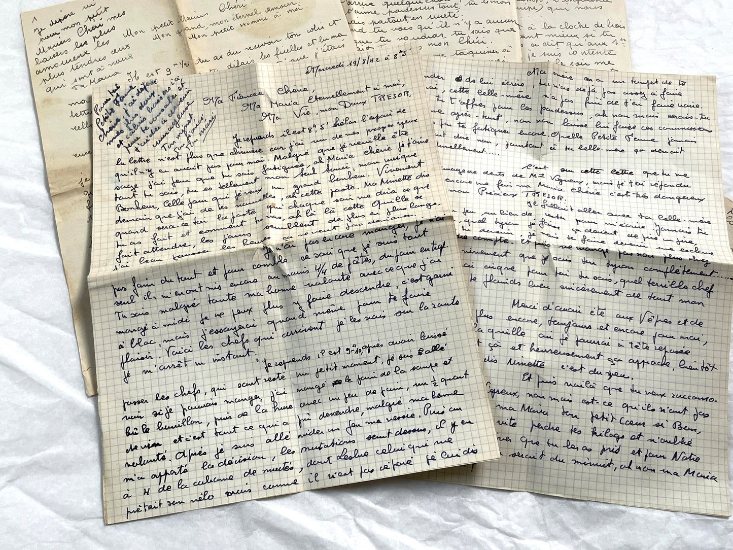 1940s - Two Long French Handwritten Love Letters - Authentic World War II Era Manuscript Correspondence Between Lovers from France