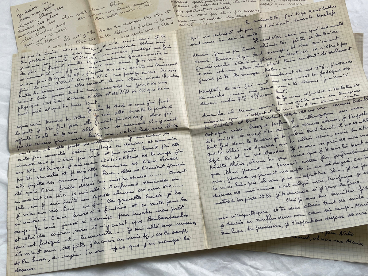 1940s - Two Long French Handwritten Love Letters - Authentic World War II Era Manuscript Correspondence Between Lovers from France