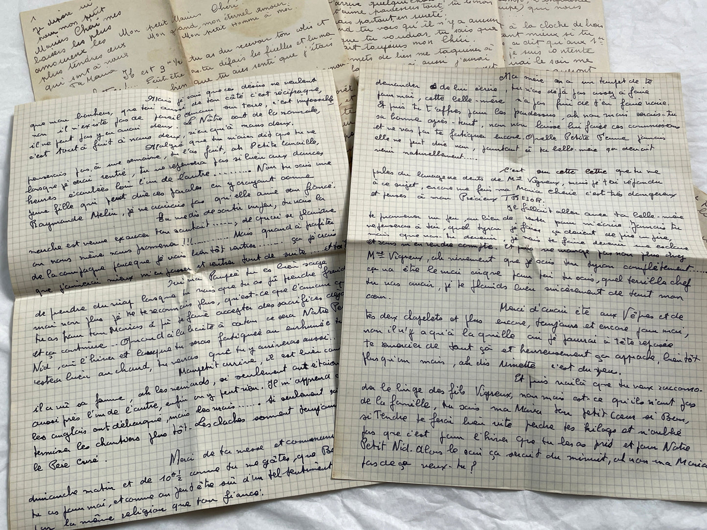 1940s - Two Long French Handwritten Love Letters - Authentic World War II Era Manuscript Correspondence Between Lovers from France