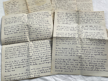 1940s - Two Long French Handwritten Love Letters - Authentic World War II Era Manuscript Correspondence Between Lovers from France