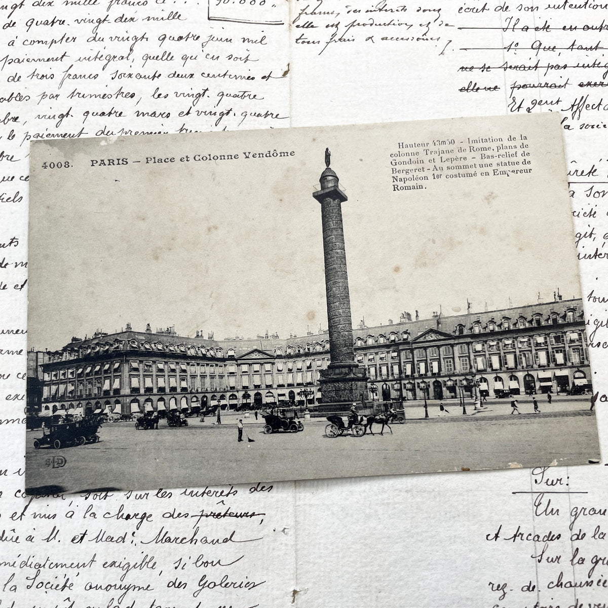 1910s - Vintage Paris Postcard - Place Vendome Column - French History Memorabilia - Early 20th Century Parisian Street Scene