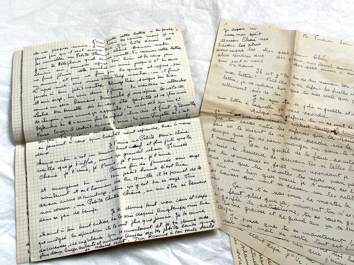 1940s - Two Long French Handwritten Love Letters - Authentic World War II Era Manuscript Correspondence Between Lovers from France