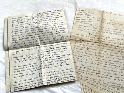 1940s - Two Long French Handwritten Love Letters - Authentic World War II Era Manuscript Correspondence Between Lovers from France