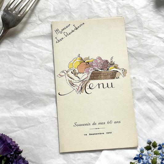 1960s - Vintage French Menu - 60th Birthday Celebration - September 1961 - Parisian Cuisine - Elegant Collectible Ephemera