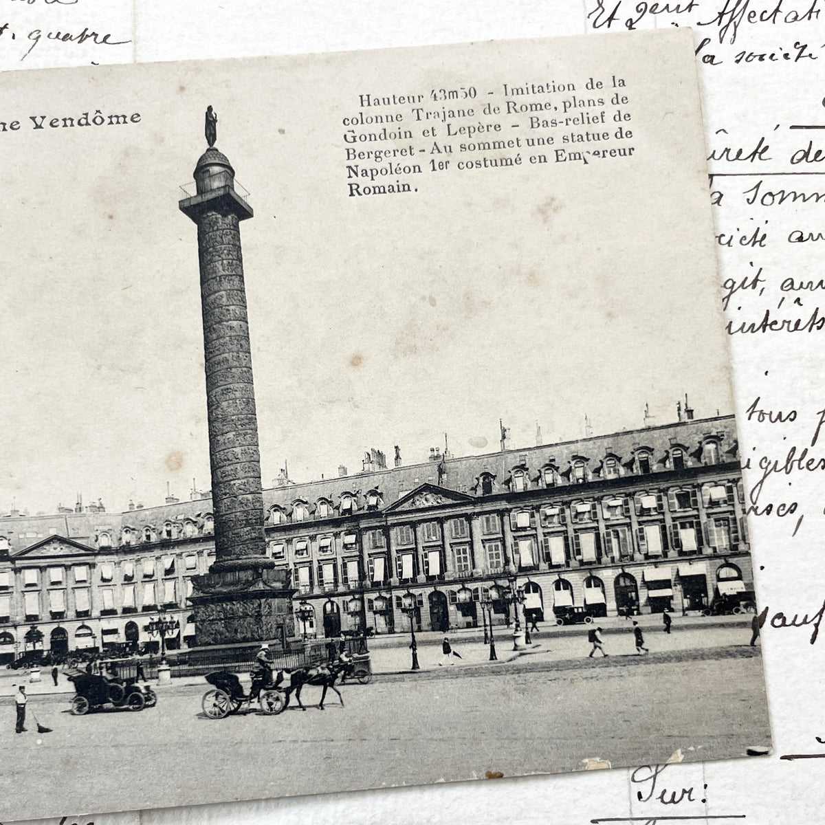1910s - Vintage Paris Postcard - Place Vendome Column - French History Memorabilia - Early 20th Century Parisian Street Scene