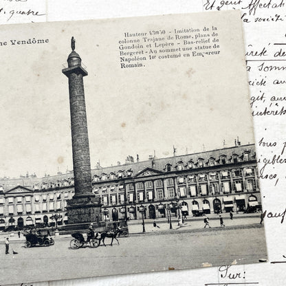 1910s - Vintage Paris Postcard - Place Vendome Column - French History Memorabilia - Early 20th Century Parisian Street Scene