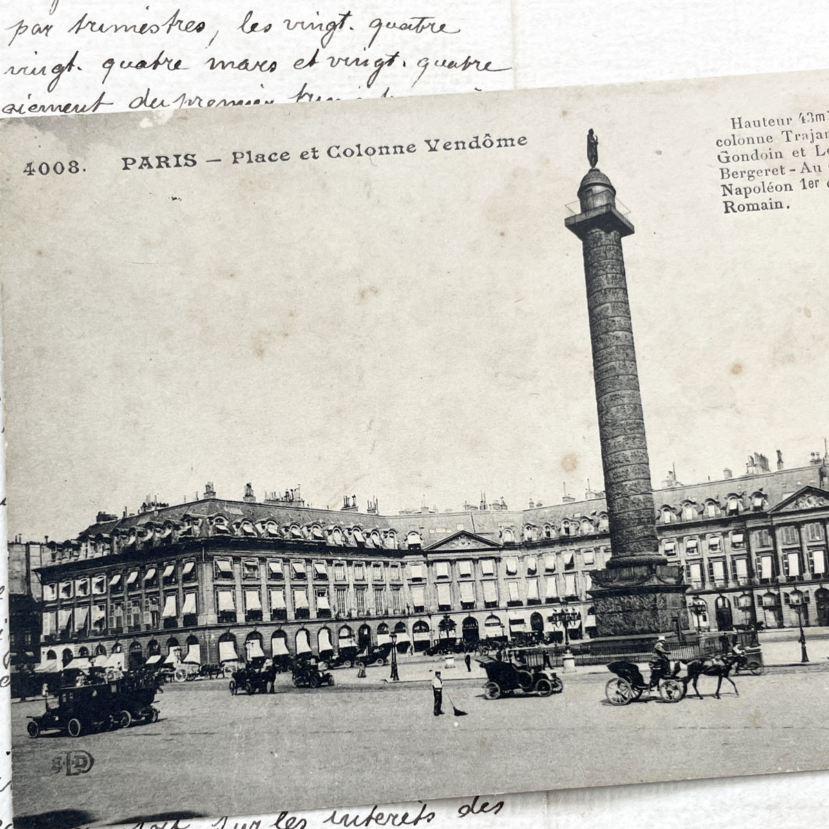 1910s - Vintage Paris Postcard - Place Vendome Column - French History Memorabilia - Early 20th Century Parisian Street Scene