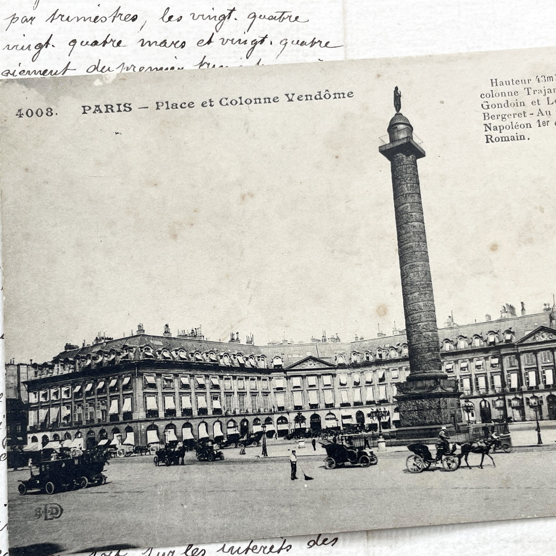 1910s - Vintage Paris Postcard - Place Vendome Column - French History Memorabilia - Early 20th Century Parisian Street Scene