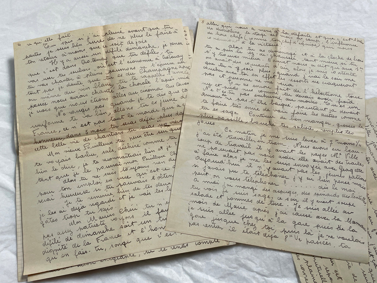 1940s - Two Long French Handwritten Love Letters - Authentic World War II Era Manuscript Correspondence Between Lovers from France