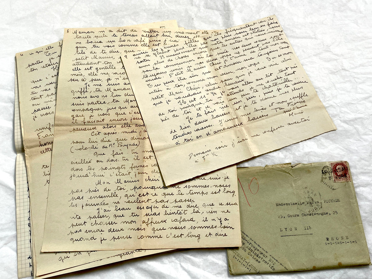 1940s - Two Long French Handwritten Love Letters - Authentic World War II Era Manuscript Correspondence Between Lovers from France