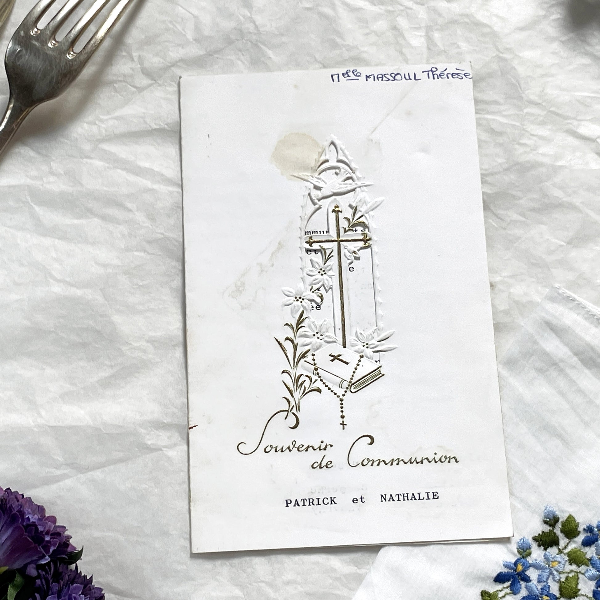 1960s - Vintage French First Communion Menu Card - Catholic Religious Event Memorabilia - Lunch & Dinner Celebration Souvenir