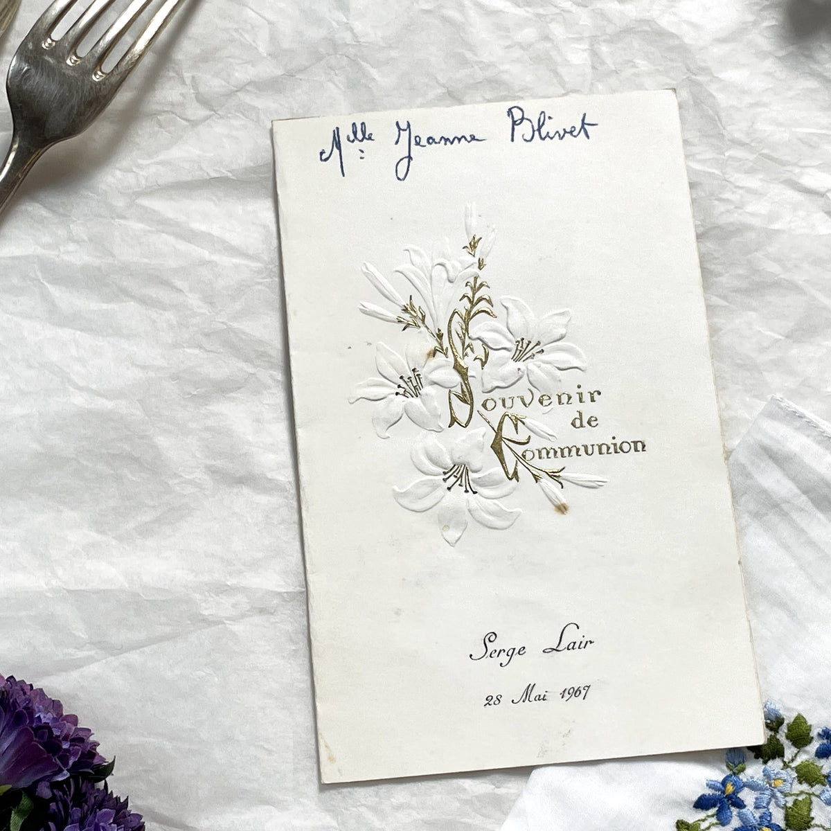 1960s - Vintage French Menu Card - 1967 First Communion Souvenir - Religious Event Keepsake - Historical Ephemera