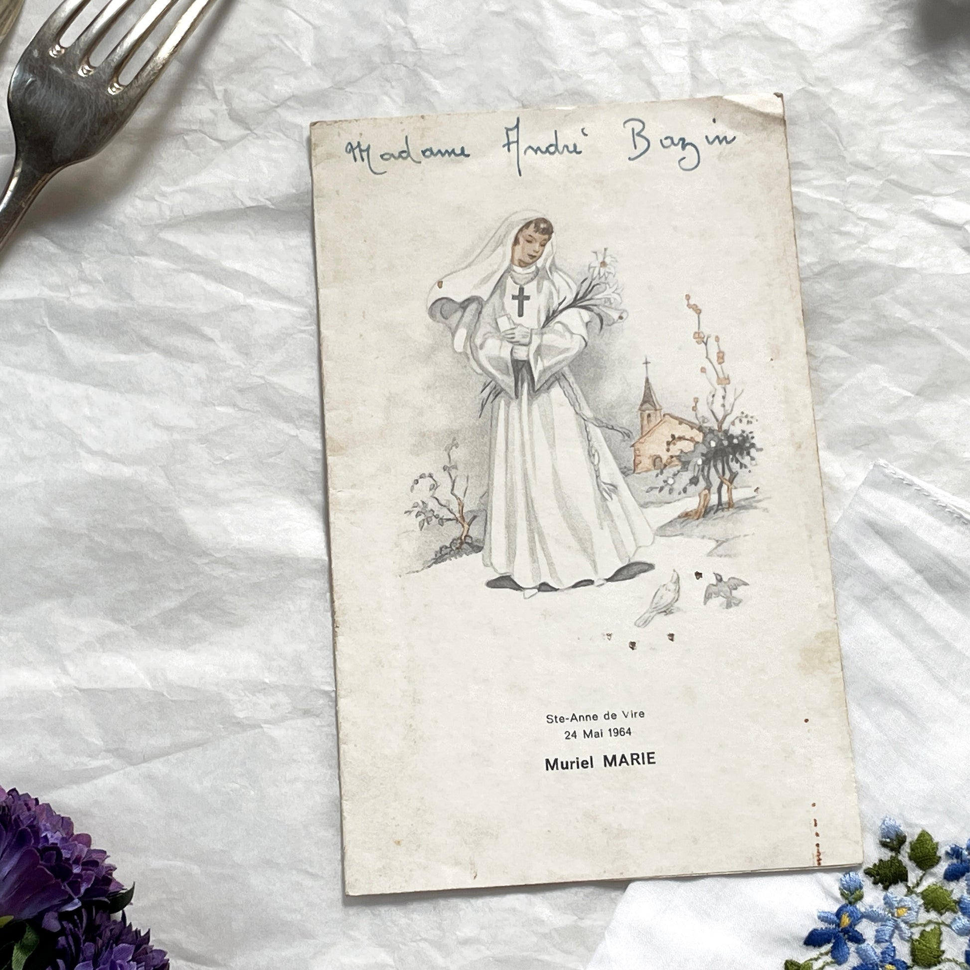 1960s - Vintage French First Communion Menu 1964 - Commemorative Menu - Retro French Religious Keepsake - Antique Paper Ephemera