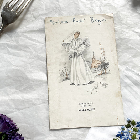 1960s - Vintage French First Communion Menu 1964 - Commemorative Menu - Retro French Religious Keepsake - Antique Paper Ephemera